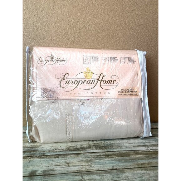 New Sealed European Home Full/Queen Duvet & Shams Set 100% Cotton Antique Rose - Picture 1 of 11